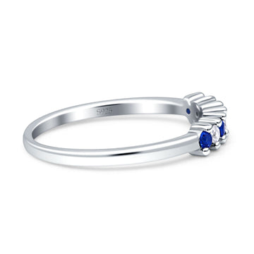 Round Dazzling Eternity Wedding Band Simulated Blue Sapphire 925 Sterling Silver Wholesale